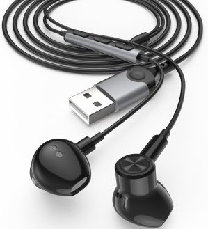 ACAGET USB Earphones for PC, 7.5 Ft, USB Headset Earbud with Microphone Computer Headphones, Wired In Ear Earphone with Type A Connection for Dell Laptop for Surface for Switch